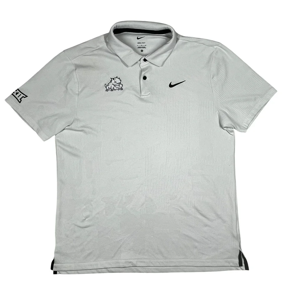 Nike Dri-FIT Tour Jacquard Golf Polo Mens L White TCU Horned Frogs  DR5303-100